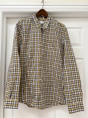 GAP Yellow and Navy Plaid Button-Down Shirt men’s XL